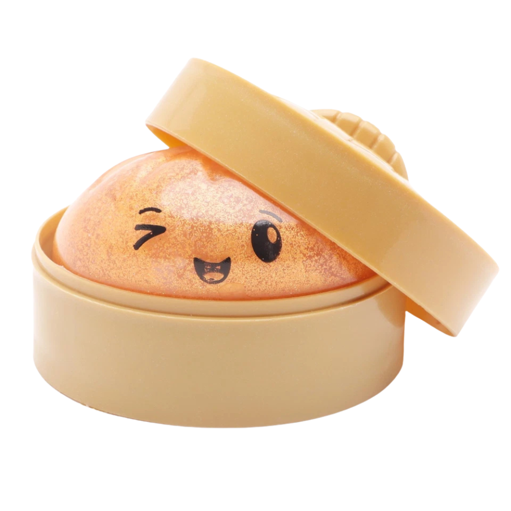 Toyland® Shiny Orange Squishy Bao Dumpling Fidget Toy with Reusable Steamer Box – Sensory Squeeze Toy Ages 3+