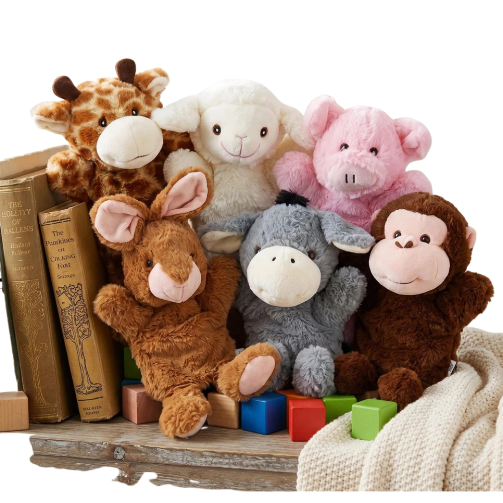 Set of 6 Animal Hand Puppets Plush Safari Wildlife Glove Puppets Storytelling Role Play