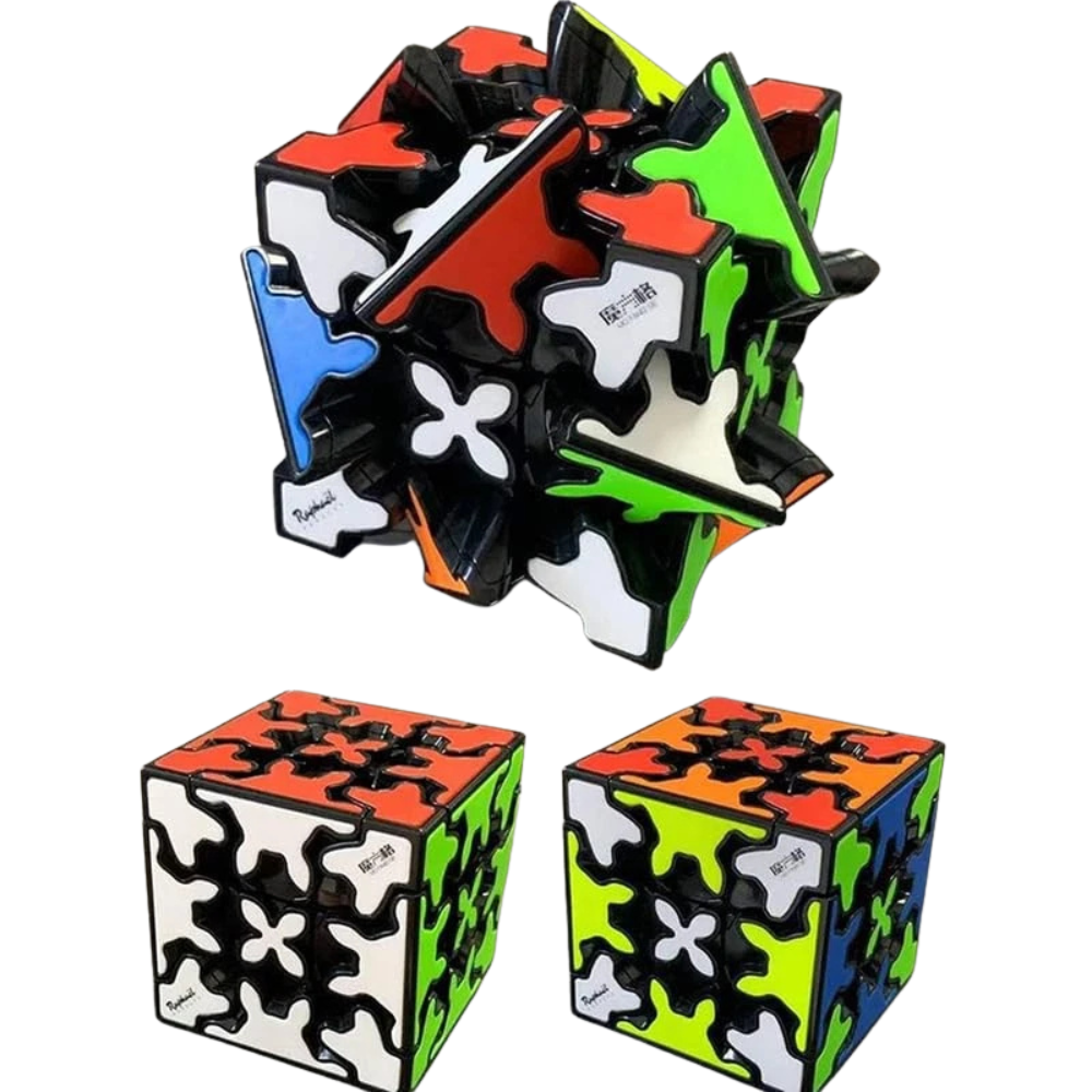 Qiyi 3x3x3 Gear Magic Cube Puzzle Toy with Black Background Smooth Twist Brain Teaser