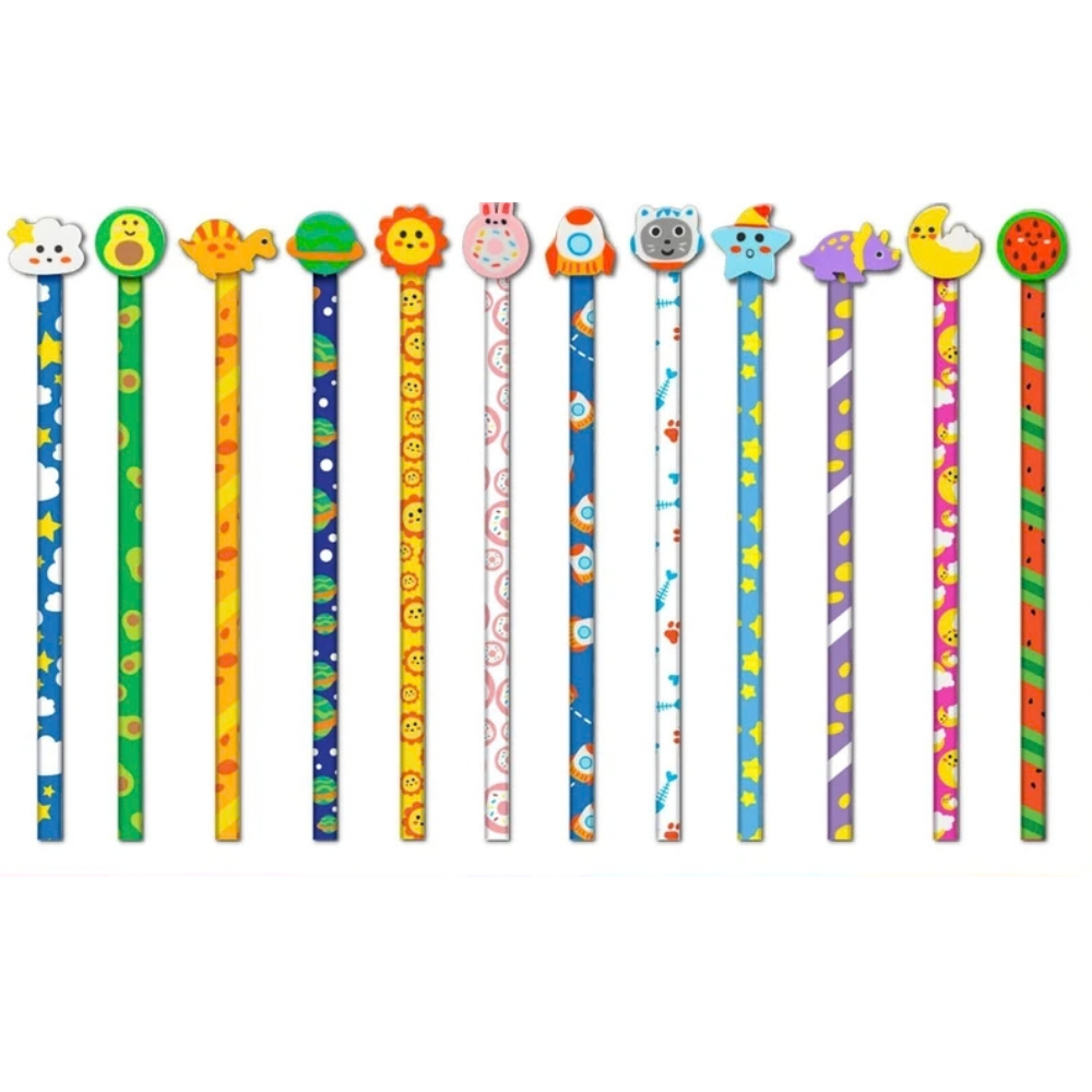 24 Kids Pencils with Eraser Toppers Animal Dinosaur Party Bag Classroom Gifts