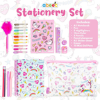 Unicorn Stationery Set for Girls A5 Notebook Pencil Case Gel Pens & Fluffy Pen Gift Set
