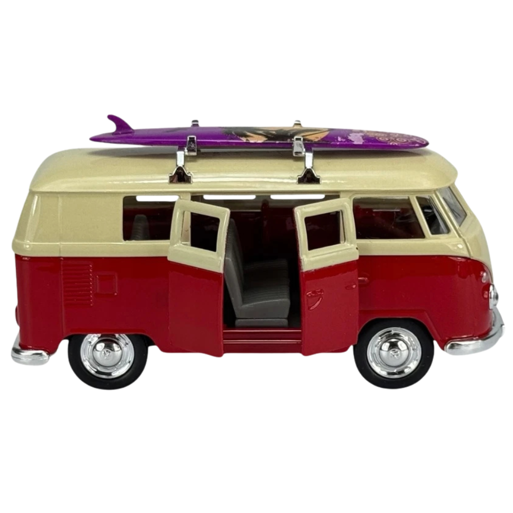 Welly 1963 Volkswagen T1 Bus Surfing Car Diecast Model Toy Red 1:34-1:39 Scale Collectible