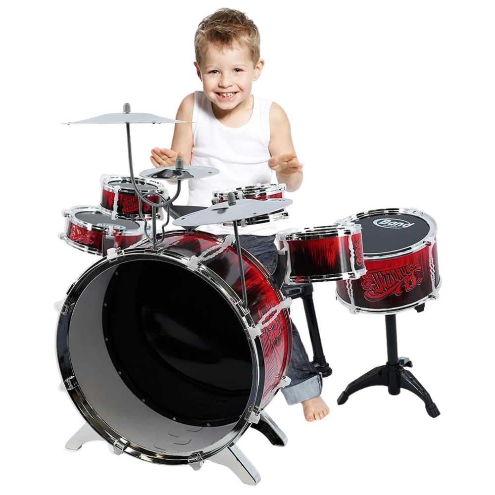 Kids My First Drum Kit Play Set Drums Cymbal Foot Pedal Sticks & Stool
