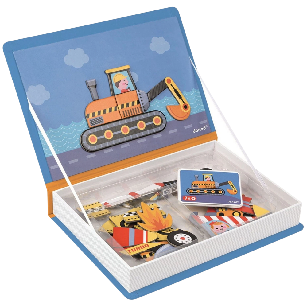 Janod Racers Magneti'Book Magnetic Educational Game for Kids, Vehicle Building Toy Age 3+