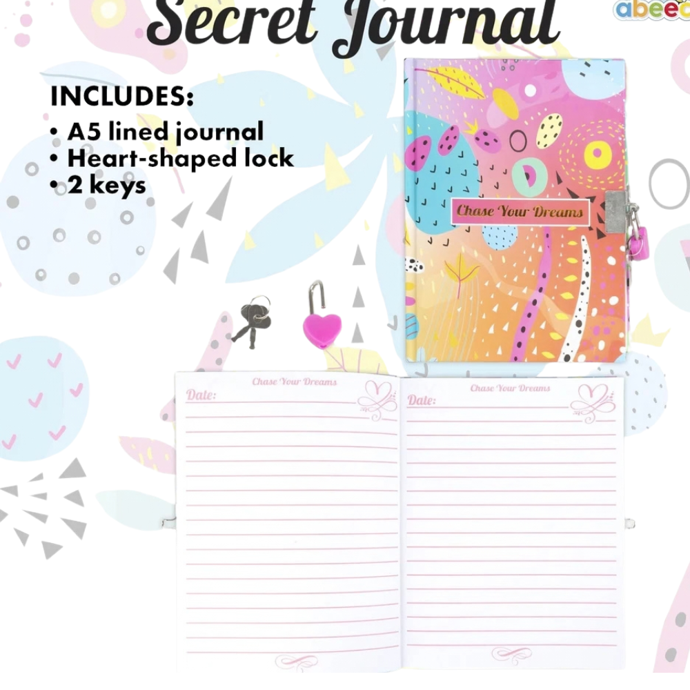 Abeec Secret Diary for Girls with Lock & Keys Chase Your Dreams A5 Journal Writing Gift