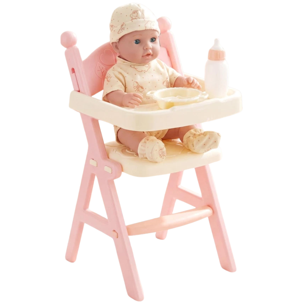 Bibi Doll Baby Doll with High Chair Feeding Accessories Pink Nursery Role Play Toy 3+ Kids