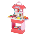Kids Mobile Kitchen Playset 31PCS Pretend Cooking Toy Suitcase Carry Case Set