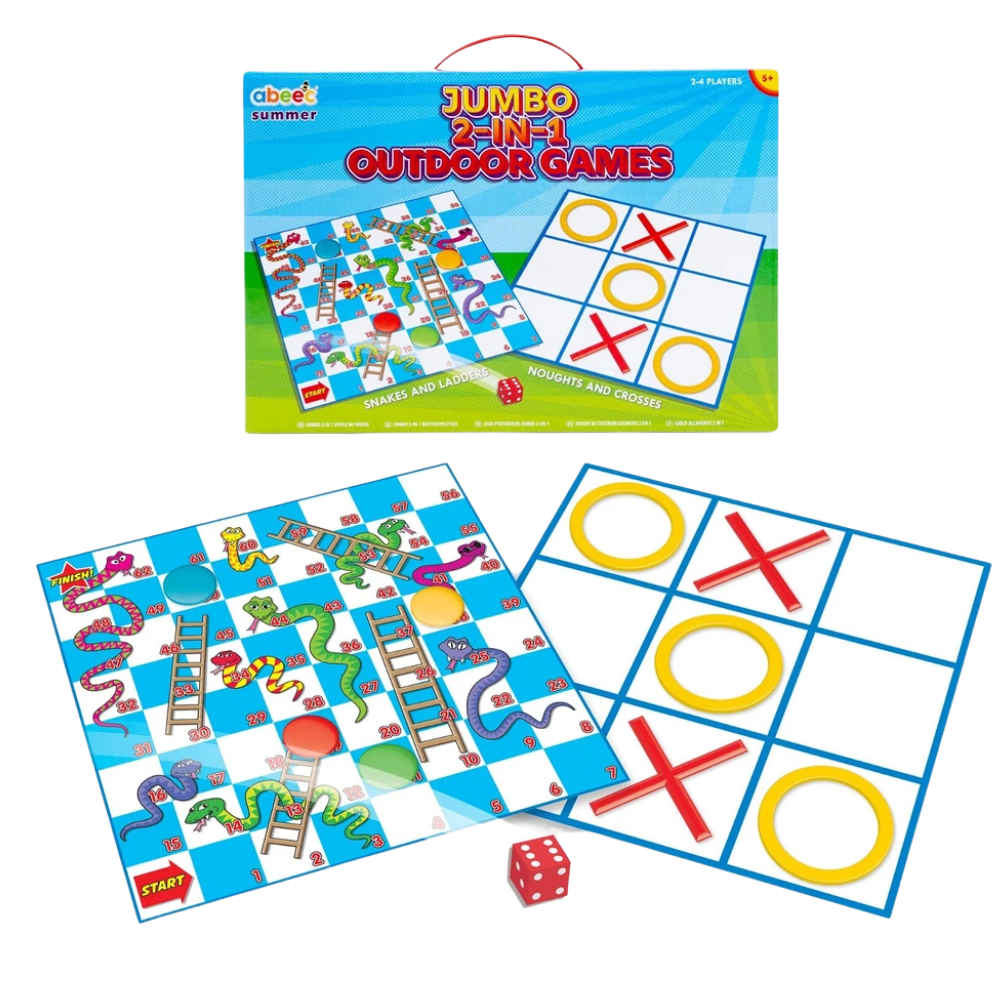 Jumbo 2-In-1 Garden Games Kids Giant Snakes & Ladders Noughts Crosses Family Game Fun Game