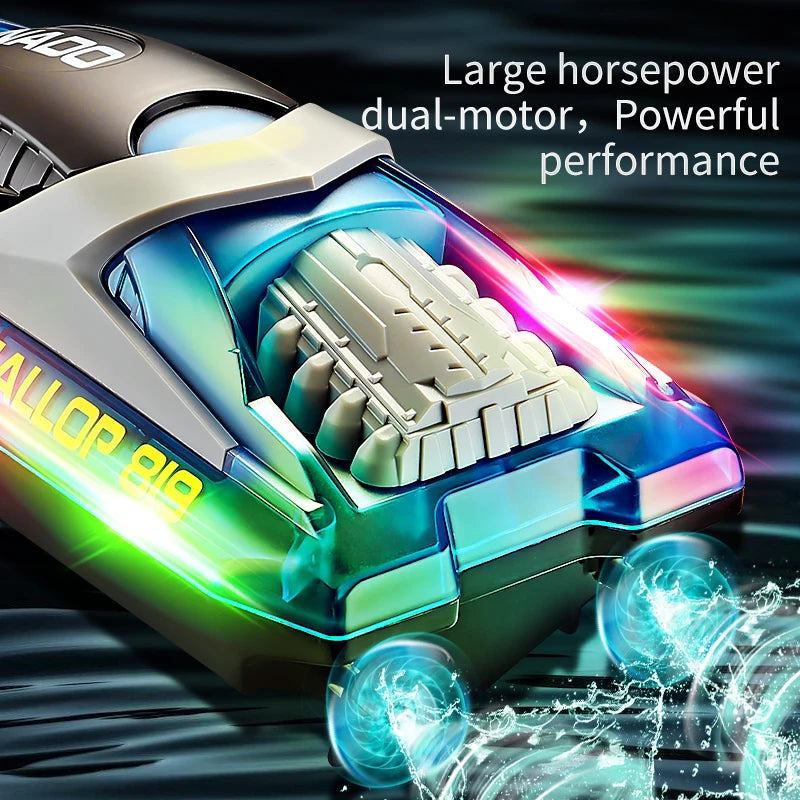 2.4G RC Racing Boat for Kids Dual Motor High-Speed LED Electric Speedboat Toy