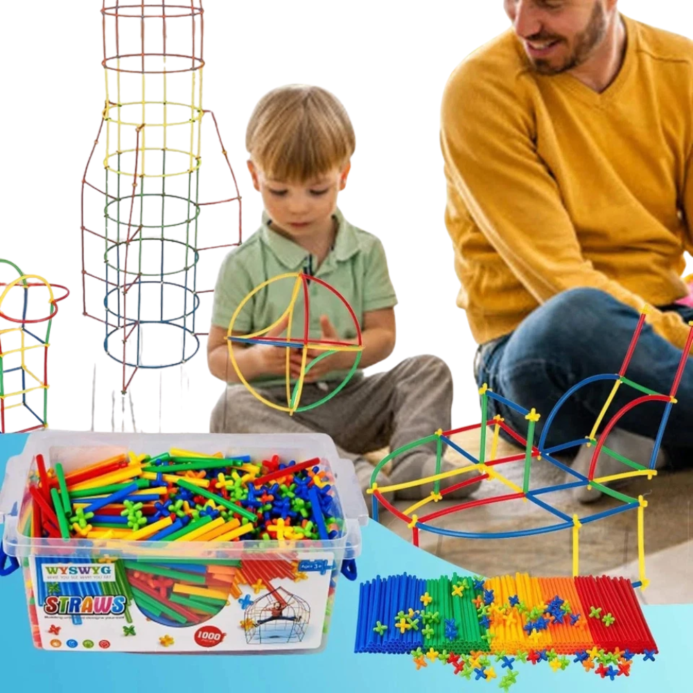 1000 Pcs Straw Connectors Building Kit Colourful STEM Construction Toy with Storage Container