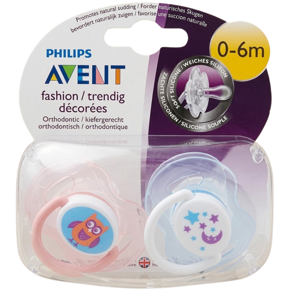 Philips Avent Baby Soothers 2 Pack Orthodontic BPA-Free Silicone Dummies with Hygienic Cap