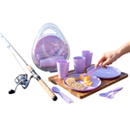21 Pcs Picnic Cutlery Set for 4 Reusable Camping Plates Cups & Storage Box Purple