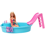 Barbie Doll Summer Pool Playset with Slide, Drinks & Accessories Mattel Girls 3+