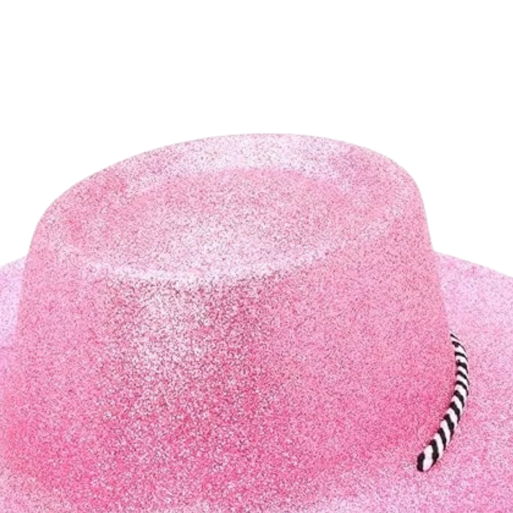 Toyland Pack of 3 34cm Baby Pink Glitter Cowboy Hats Festival Fancy Dress