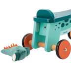 Janod Dino Portosaurus Wooden Ride-On Toy for Toddlers 12 Months+, 4-Wheel Dinosaur