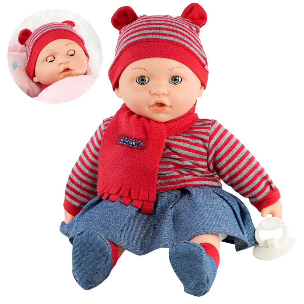 16 Inch Lifelike Sleeping Baby Doll Soft Body Freckles Blue Eyes Baby Sounds Dummy Toy Gift