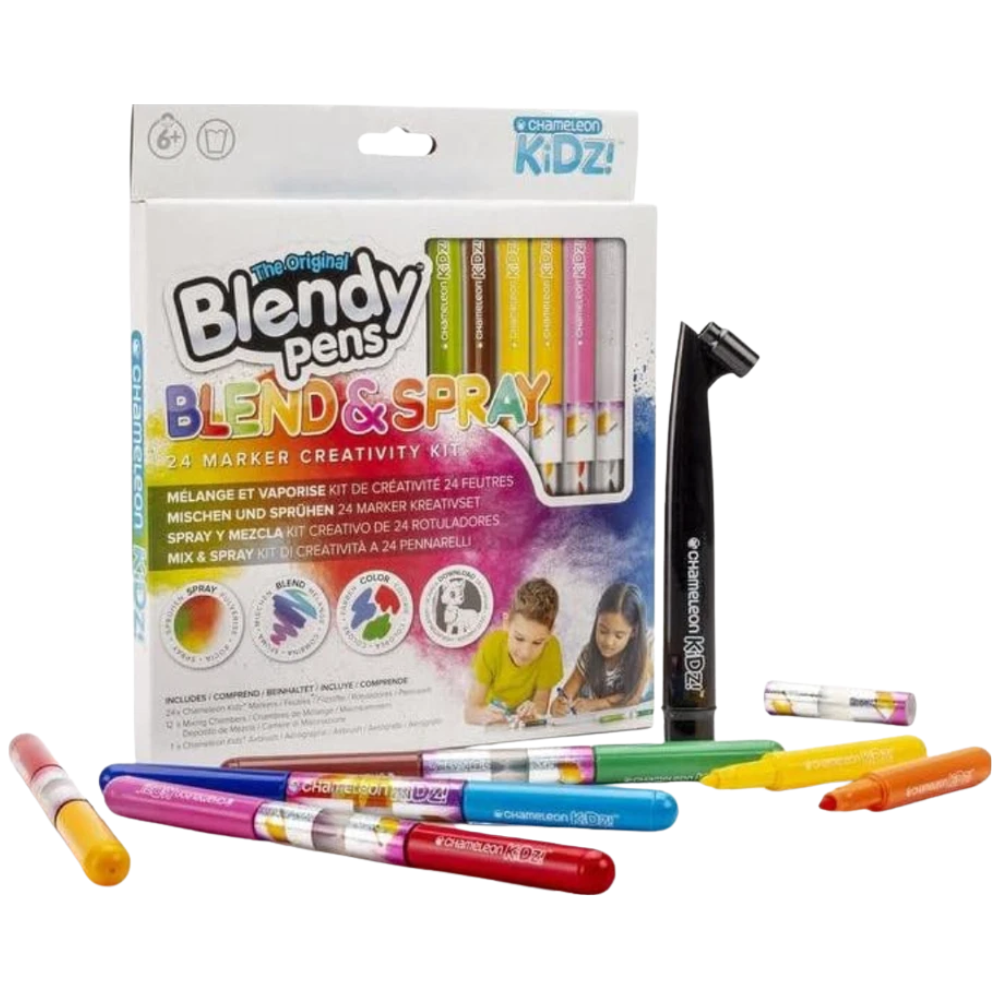Chameleon Kidz Blend & Spray 24 Marker Creativity Kit for Kids Art Drawing Craft Set