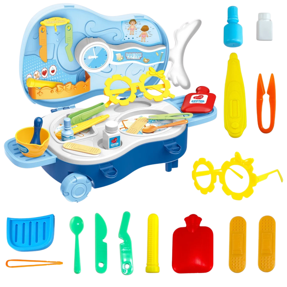 Kids Doctor Play Set 22PCS Rolling Suitcase Pretend Medical Kit