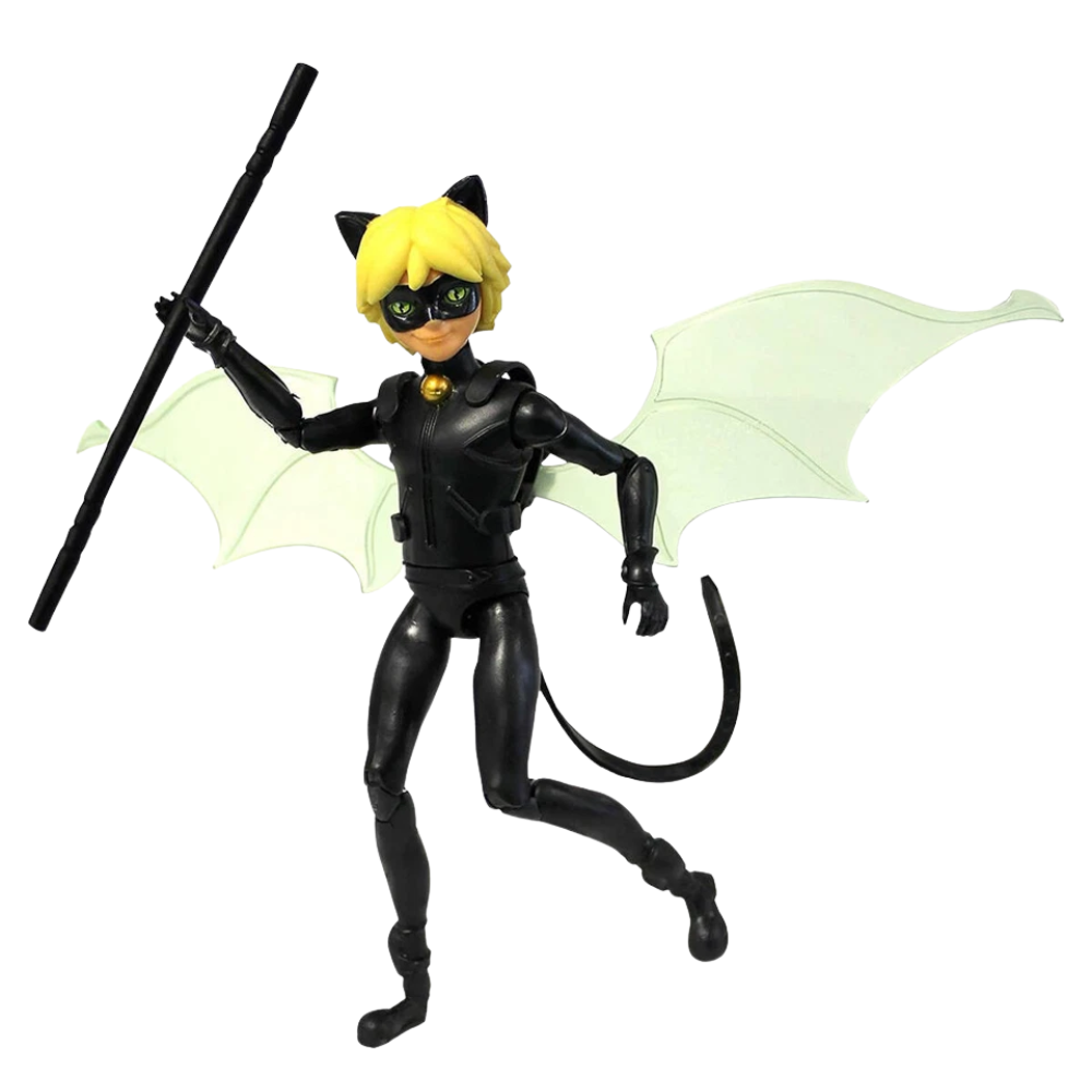 Miraculous Ladybug Cat Noir 12cm Small Doll with Staff Weapon & Removable Battle Wings