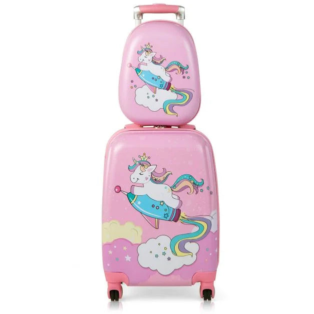 Kids 2-Piece Luggage Set with Carry-On Spinner Suitcase and Unicorn Graphic