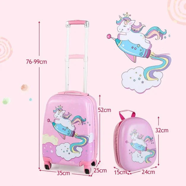 Kids 2-Piece Luggage Set with Carry-On Spinner Suitcase and Unicorn Graphic