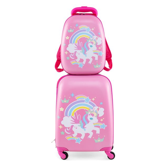 2-Piece Children’s Luggage Set with Wheels and Height-Adjustable Handle