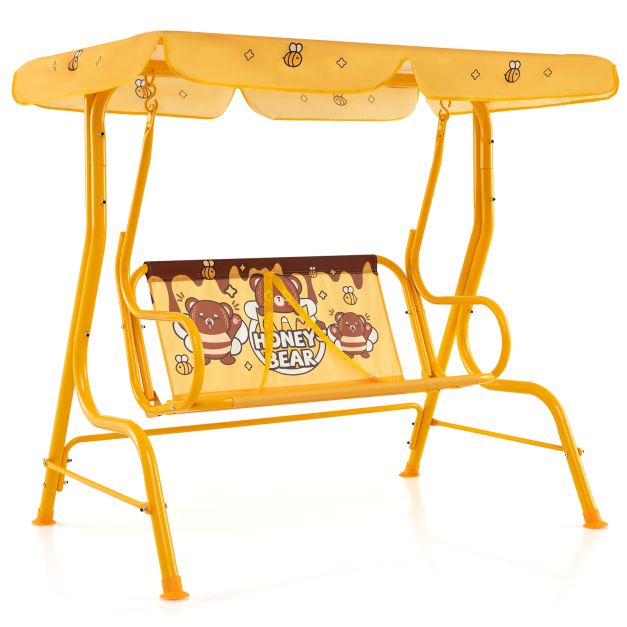 Kids Patio Swing Chair for 2 with Adjustable Canopy and Safety Strap