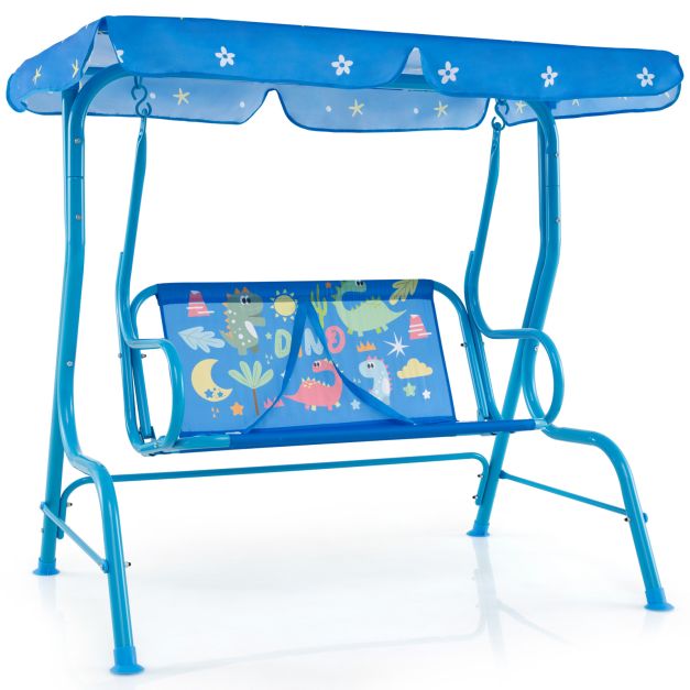 Kids Patio Swing Chair for 2 with Adjustable Canopy and Safety Strap