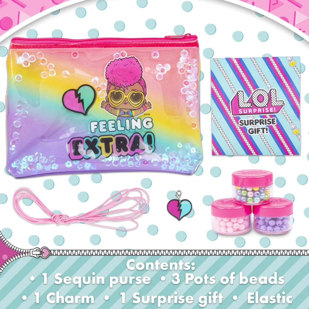 LOL Surprise Glitter Purse & Jewellery Making Kit for Girls Age 6+ Creative Arts Crafts Bead Set Gift