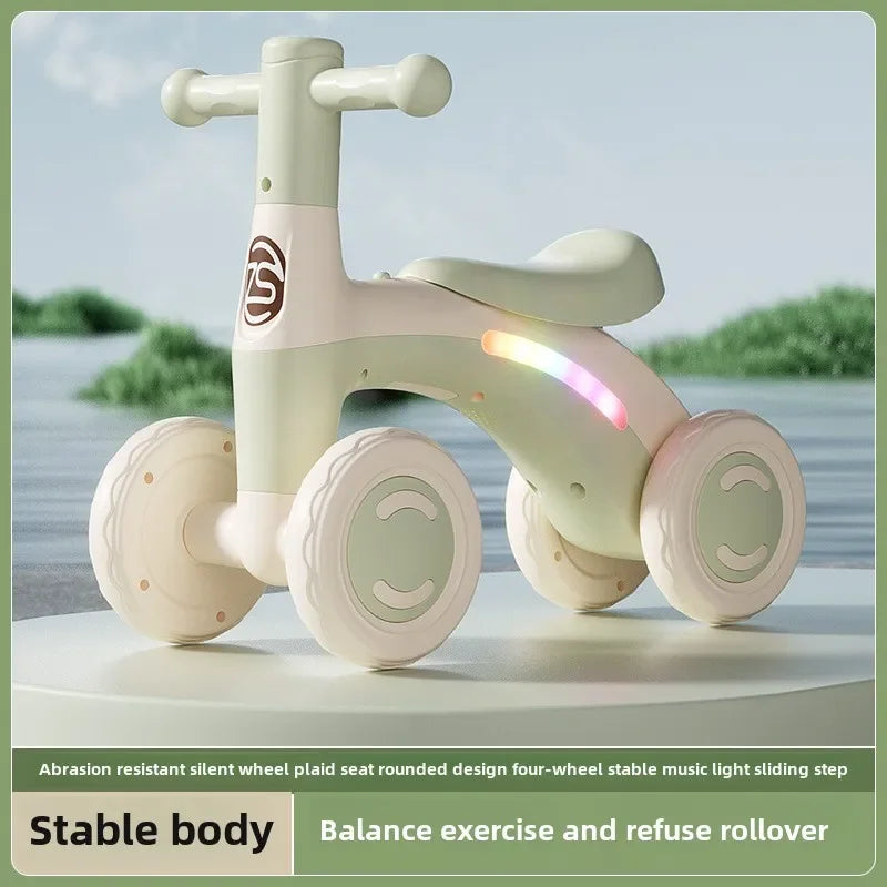 Anti-Tip 4-Wheel Baby Balance Bike for Toddlers, Silent Glider Ride-On (Ages 1–3)