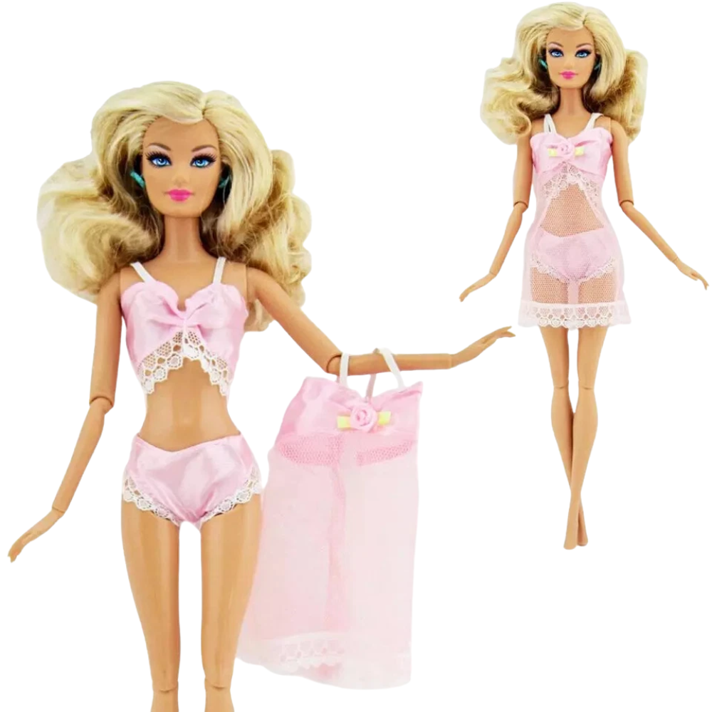 2x Fashion Doll Lingerie Underwear Bra Knickers & Gown 3-Piece Sets