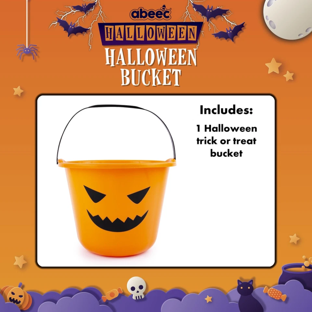 Abeec Halloween Bucket 1 Pack Classic Pumpkin Trick-Or-Treat Pail for Kids Party Fun Toy