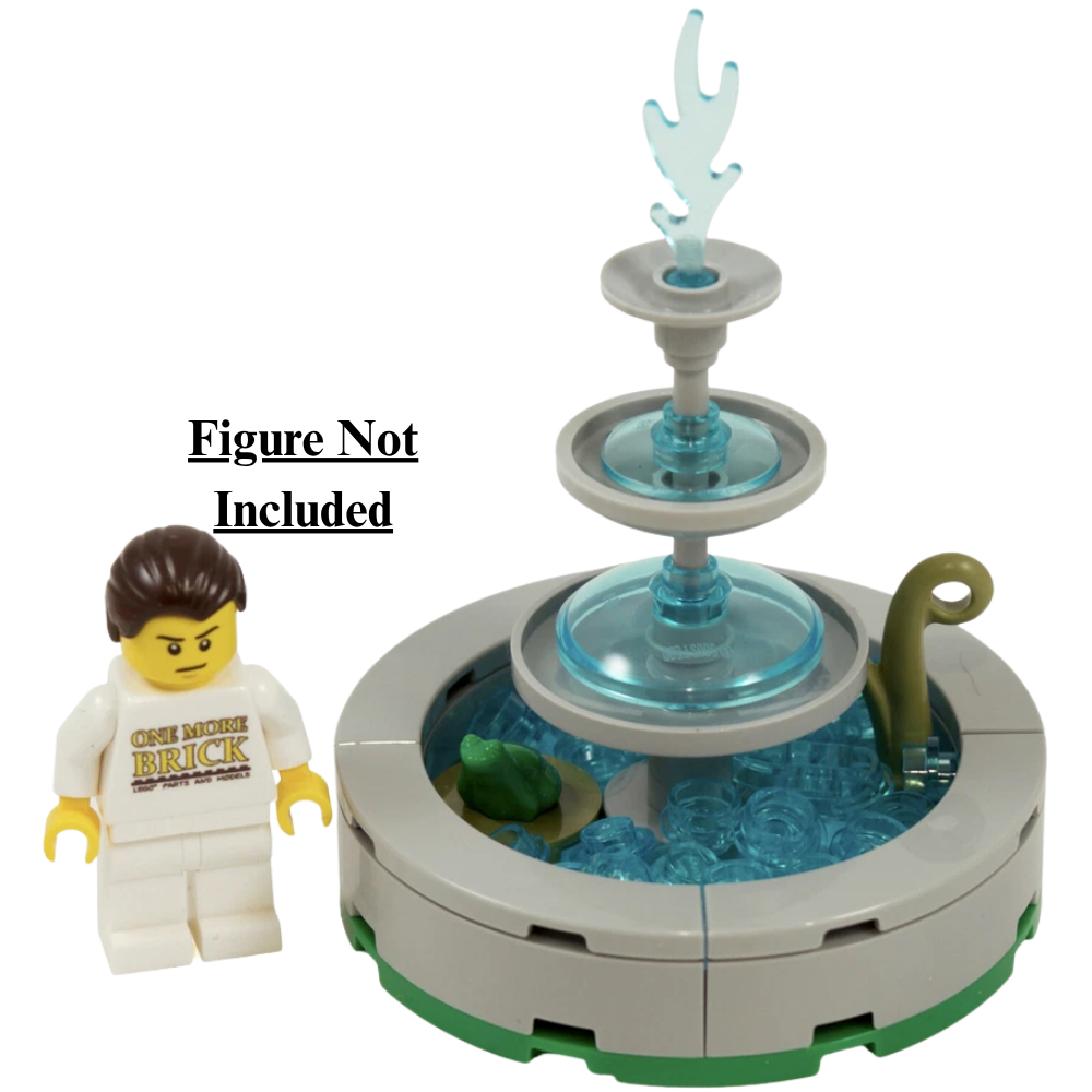LEGO Fountain Water Feature Statue with Frog Lily Pad Minifigure Scale City MOC