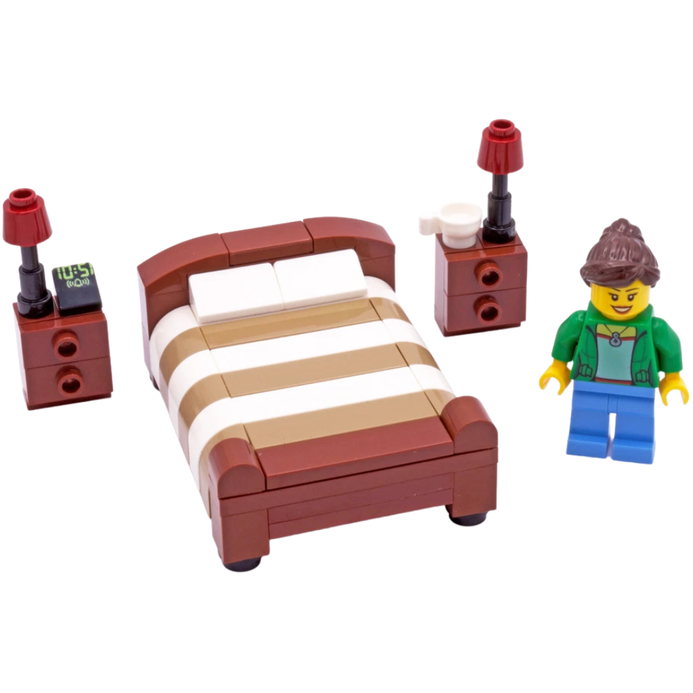 Lego Double Bed Bedroom Furniture Set with Bedside Tables Lamps Moc Custom Kit