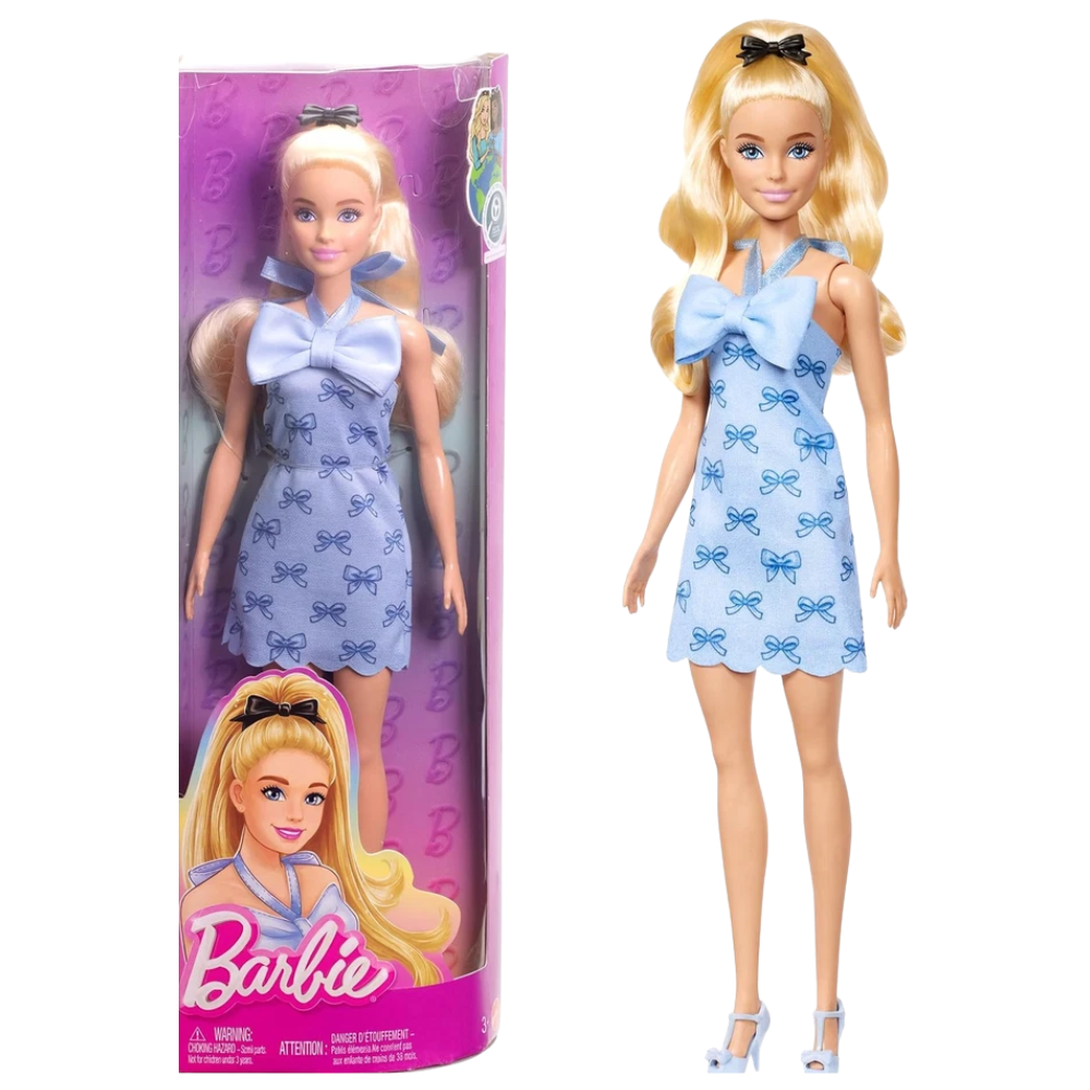 Barbie Fashionistas Doll 237 Blonde Ponytail Blue Bow Halter Dress Fashion Toy Kids 3+ Gift