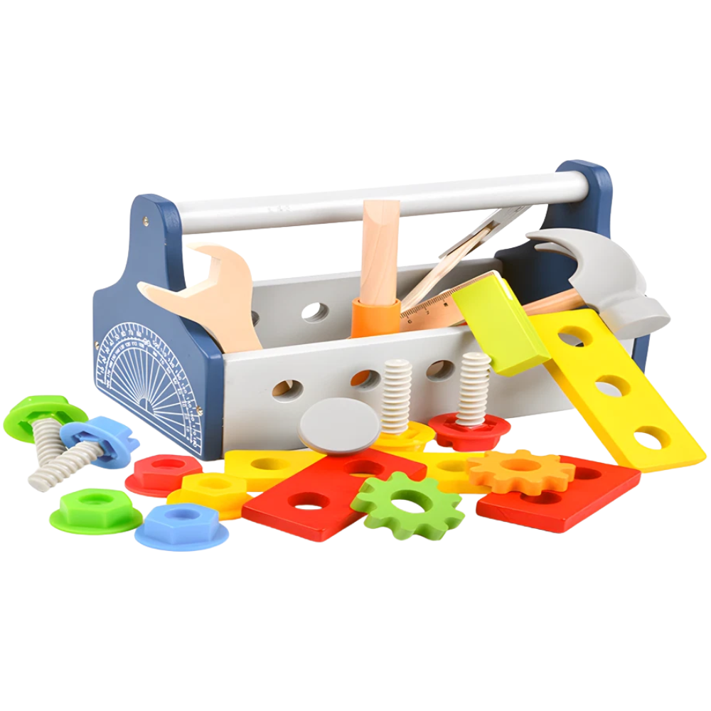 21-Piece Wooden Toolbox Toy Set for Children with Pretend Play Hammer, Spanner and Screwdriver