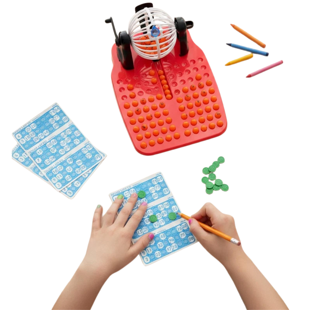 Bingo Game Set 90 Balls with Rotary Cage, 24 Cards & Counters Family Kids Party Fun Toy Set