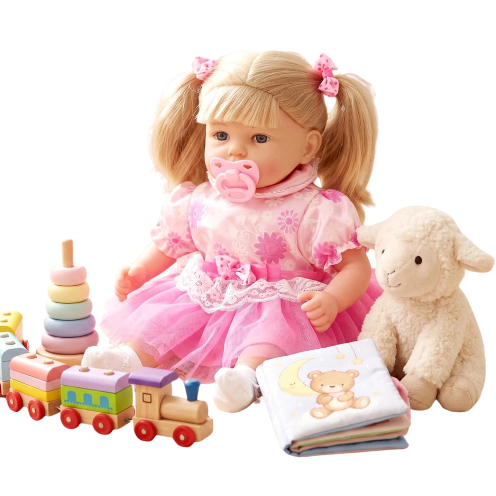 18" Bibi Doll Elizabeth Baby Girl Doll Soft Body Blonde Hair Blue Eyes 16 Sounds Dummy Realistic Lifelike Toy