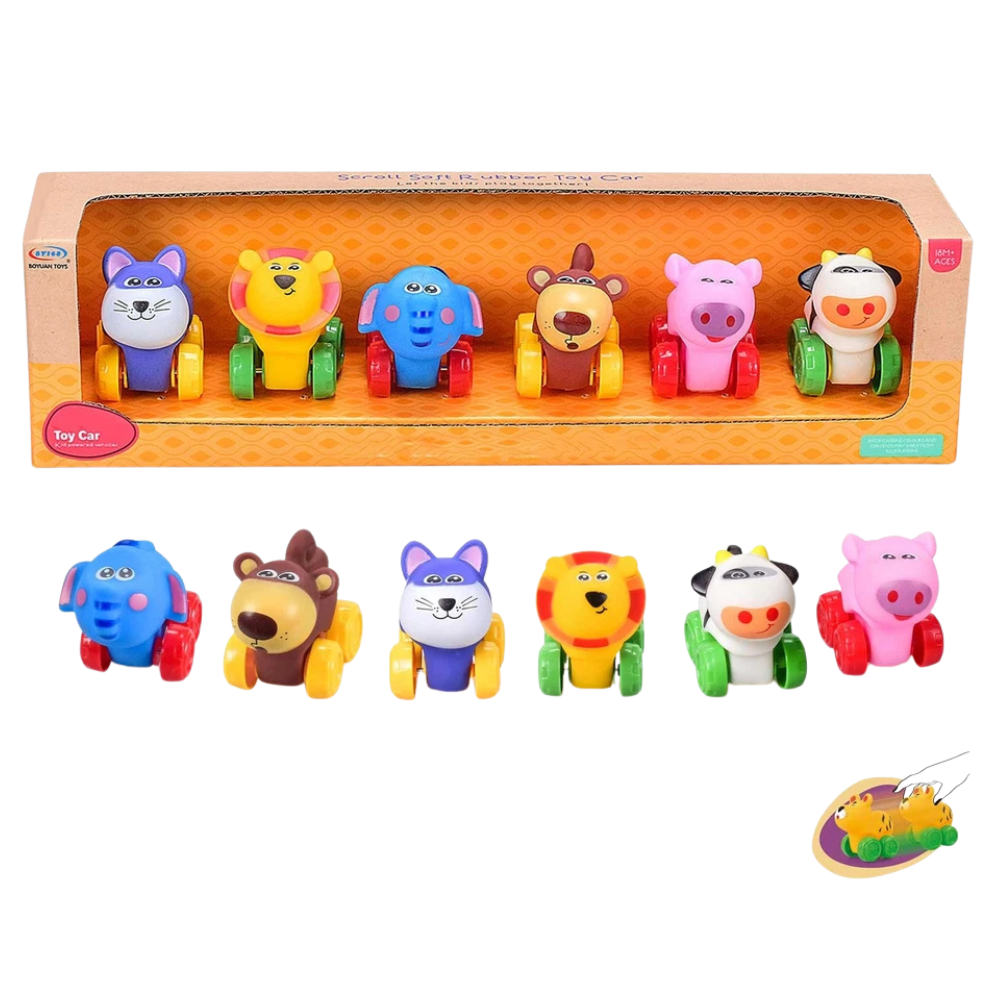 Animal Toy Cars Set of 6 Pullback Mini Vehicles for Toddlers and Babies Fun Play Pack