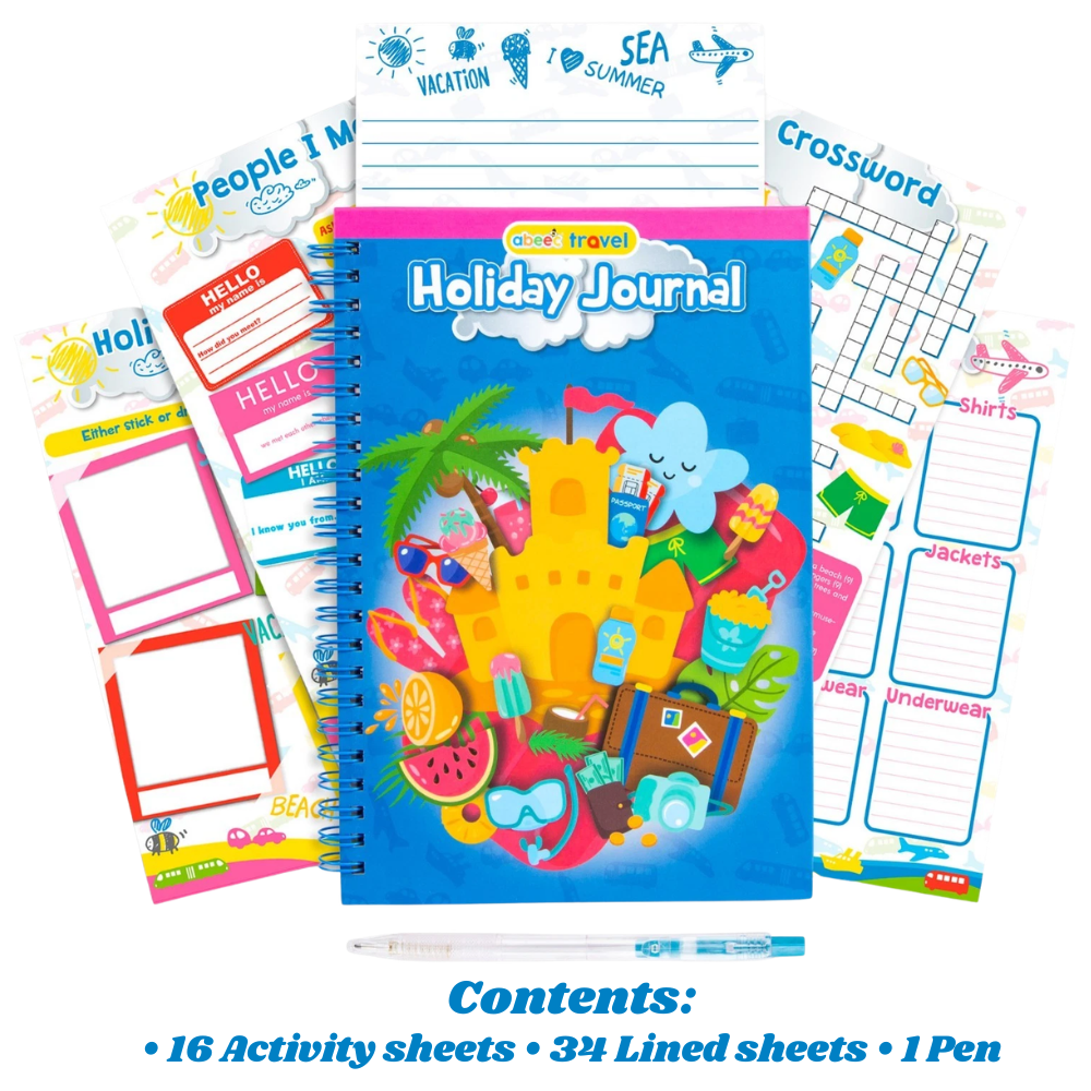 Kids Holiday Travel Journal Activity Book With Pen 50 Pages Spiral Bound Trip Planner Gift 5+