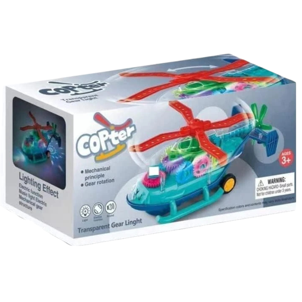 PEBBLE HUG Transparent Helicopter 3D Lights Musical Sound Kids Toy Vehicle
