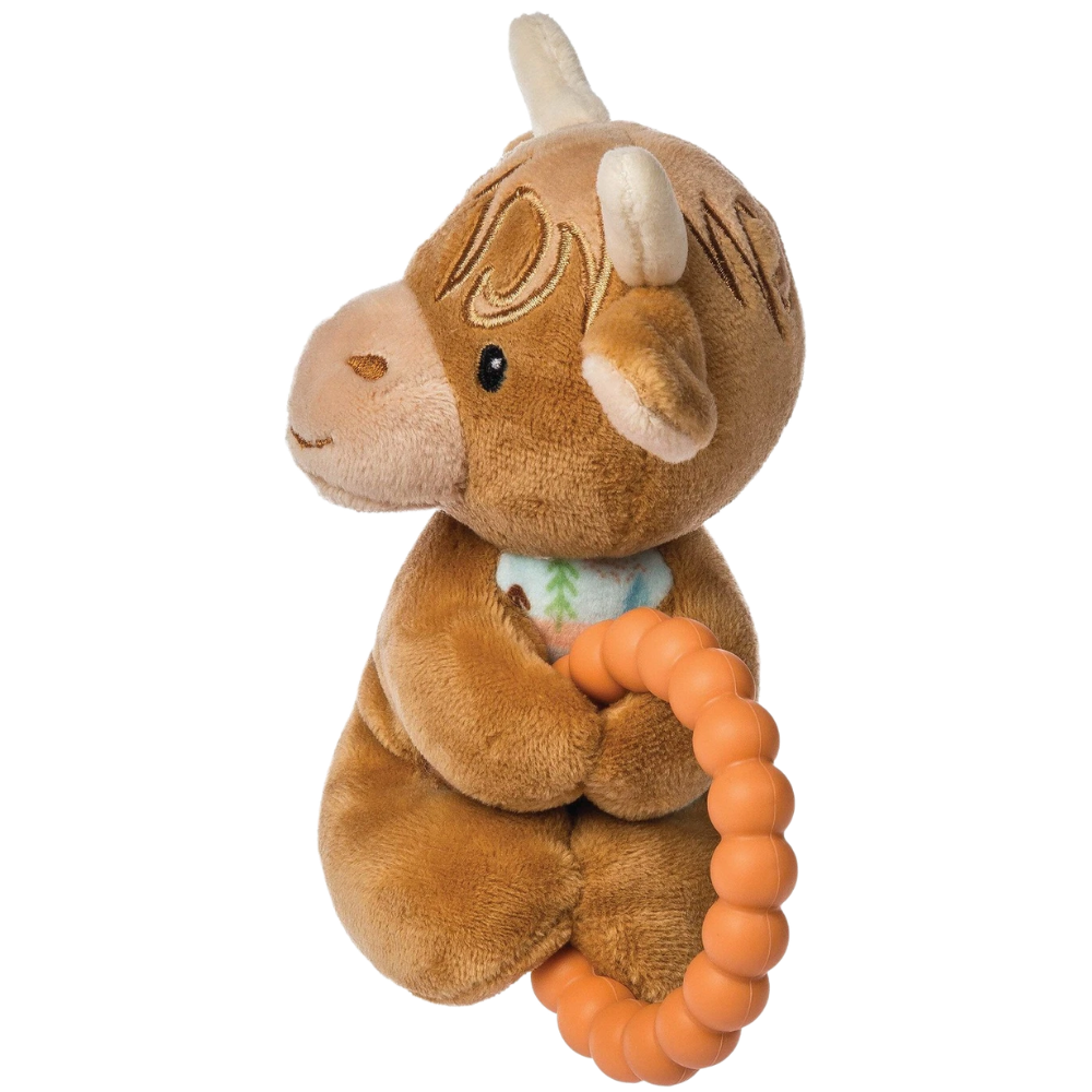 Mary Meyer Hetty Highland Cow Rattle 6 Inch Plush Baby Toy with Silicone Teether