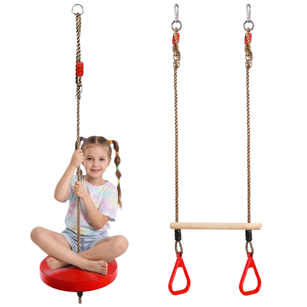 Round Swing Seat & Wooden Trapeze Bar Children's Climbing Frame Accessories