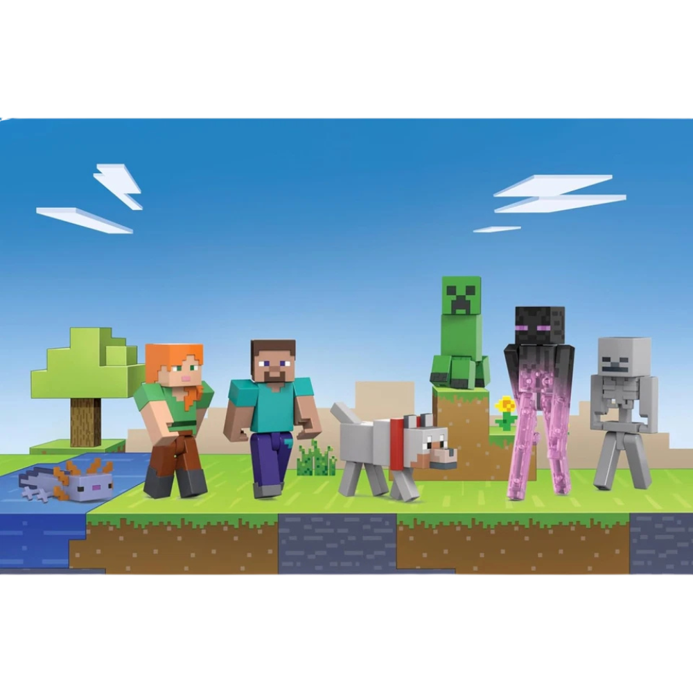 Minecraft World Builder Pack 7-Piece Action Figures Steve Creeper Enderman Skeleton