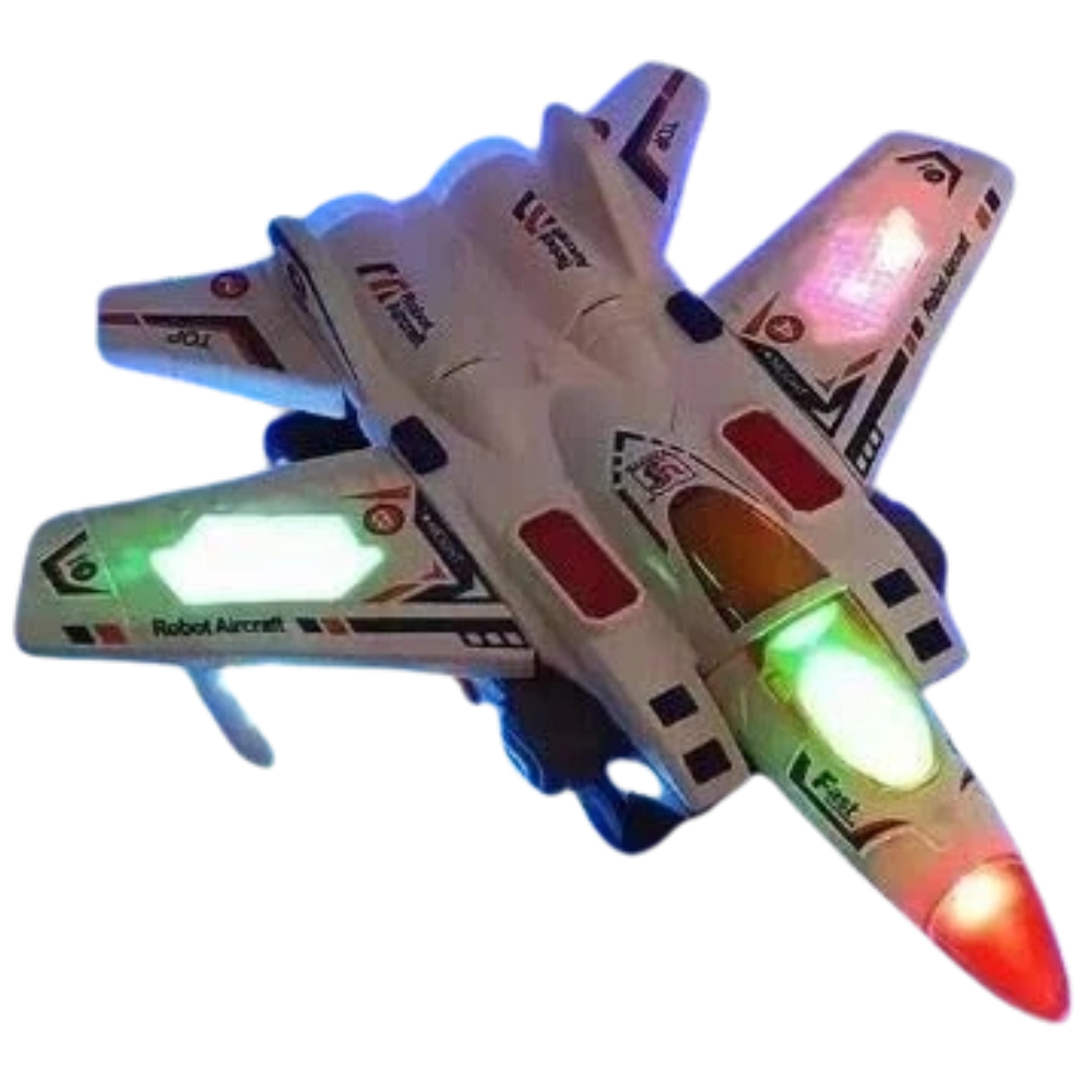 Bump and Go Transforming Aircraft to Robot Toy with 3d Lights & Sound for Kids Gift
