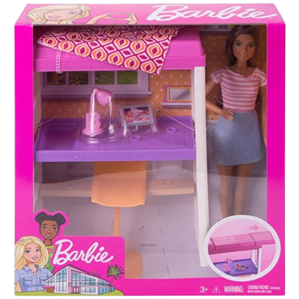 Barbie Doll Loft Bed Fxg52 Transforming Bunk Beds Furniture Set with Accessories for Kids