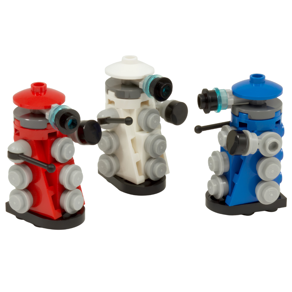 LEGO Doctor Who Dalek Set of 3 Red White Blue Custom Building Kit 75 Pieces