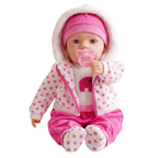 20" Baby Doll Girl Dots Soft Body Toy with 16 Sounds Dummy & Polka Dot Outfit Pink