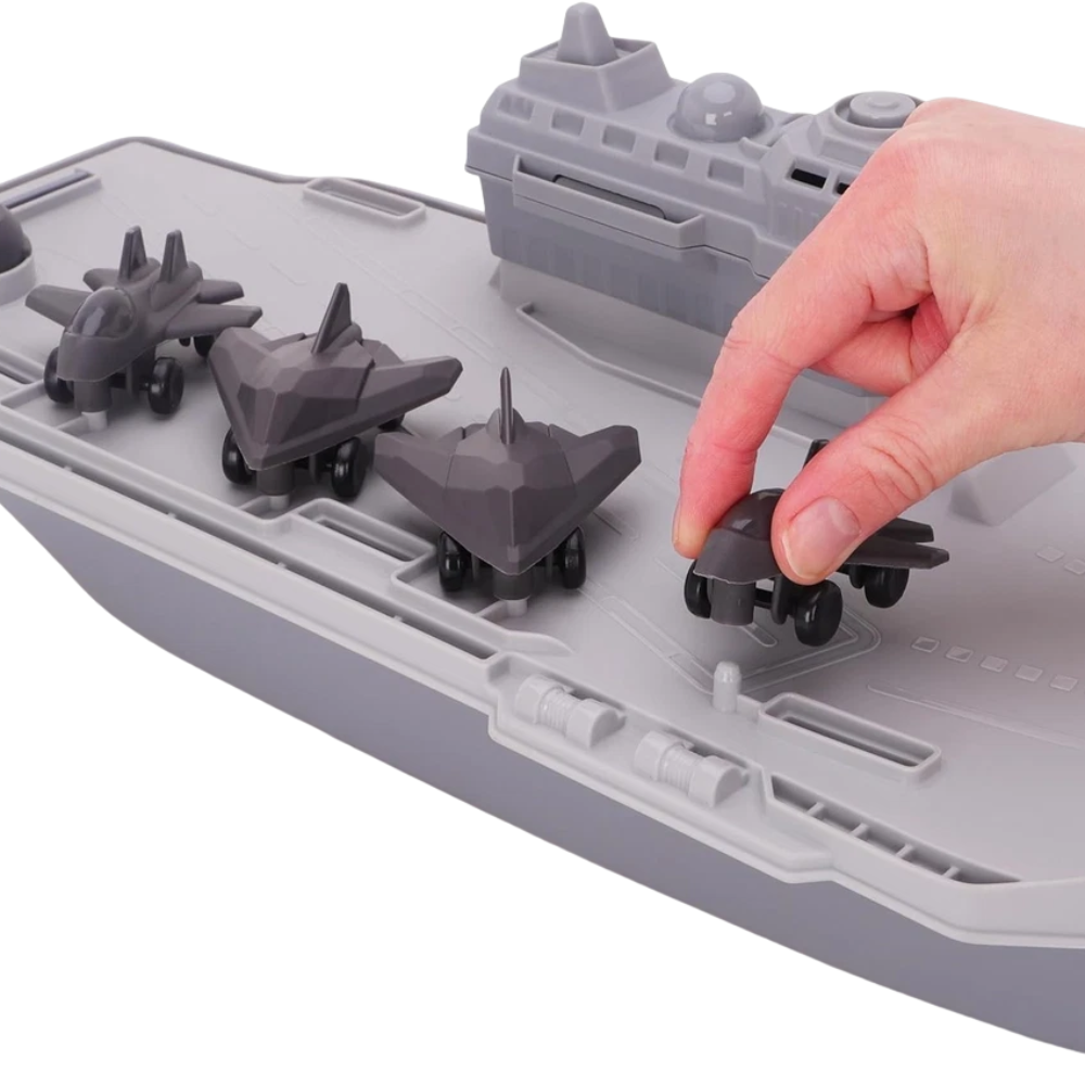 Toyland Aircraft Carrier Military Playset with 4 Detachable Fighter Jets, Floating Water Toy, Grey