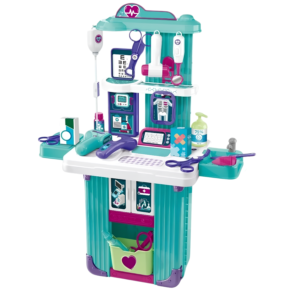 2-in-1 Doctor Toy Set Medical Trolley Suitcase Hospital Role Play Kit Kids 3+ with Accessories